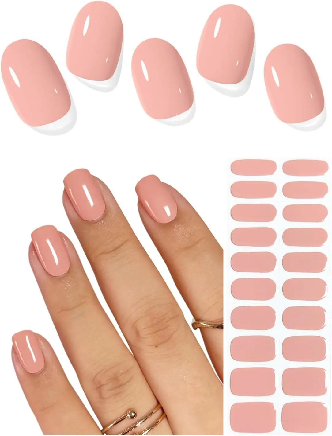 

Semi Cured Gel Nail Strips - Creamy Beige, 20 Pcs, Salon Quality, Works with UV Lamps