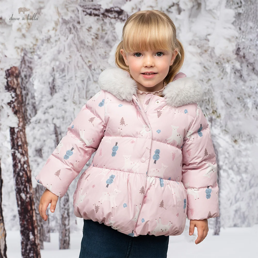 Dave Bella Children Down Jacket Winter Girl's Waterproof Deer Print Coat Baby Fashion Top Outerwear Children Clothing DB4253619