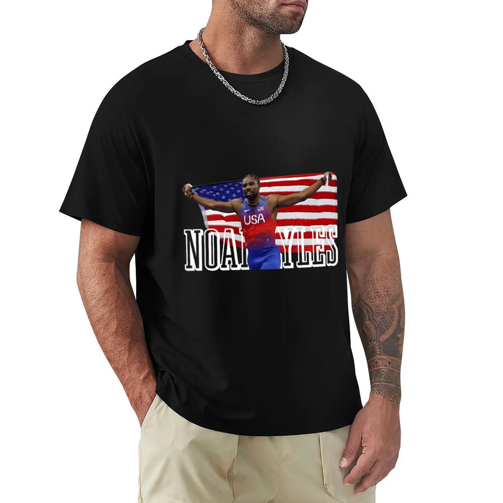 

Noah Lyles USA Flag T-Shirt luxury clothing labubu plus size clothes anime shirt street wear mens shirts graphic tee