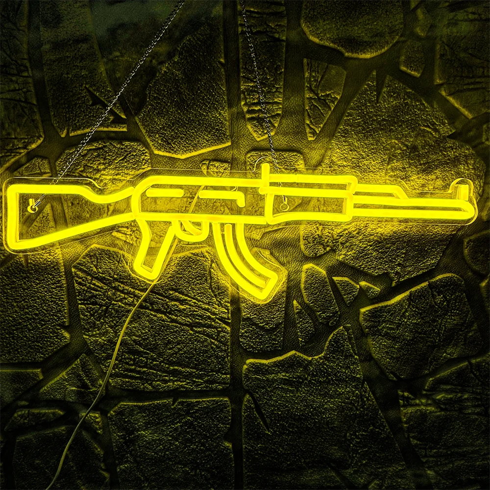 AK 47 Gun Neon Sign LED Lights For Wall Decor USB Powered Acrylic Cool Lamp Gift Gaming Lighting Game Room Bedroom Decoration