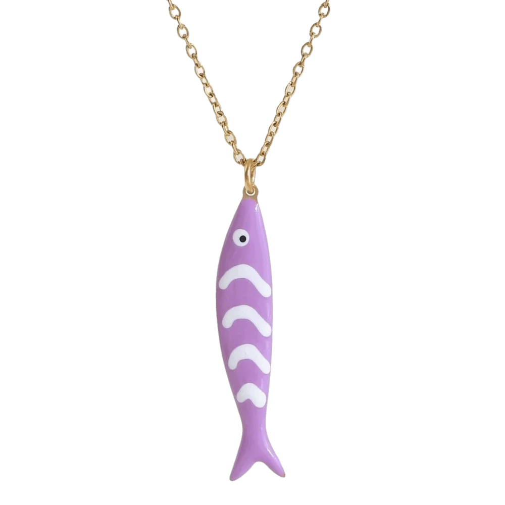 Stainless Steel Stripe Fish Charms Pendant Lightweight Lovely Design Colorful Fish Necklace Gold Plated Enamel
