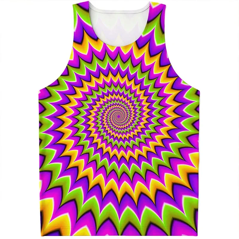 Fashion Twinkle Psychedelic 3d Printed Tank Top for Men Optical Illusion Pattern Tee Shirts Summer Street Sleeveless Vest