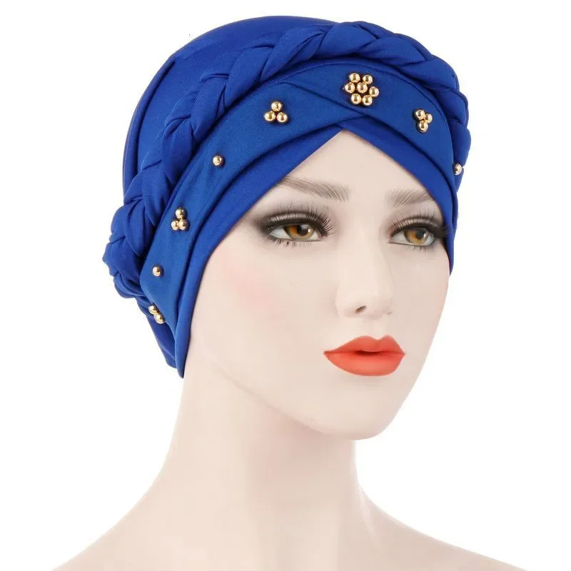 New Women's Hair Care Islamic Jersey Head Scarf Milk Silk Muslim Hijab Beads Braid Wrap Stretch Turban Hat Chemo Cap Head Wr