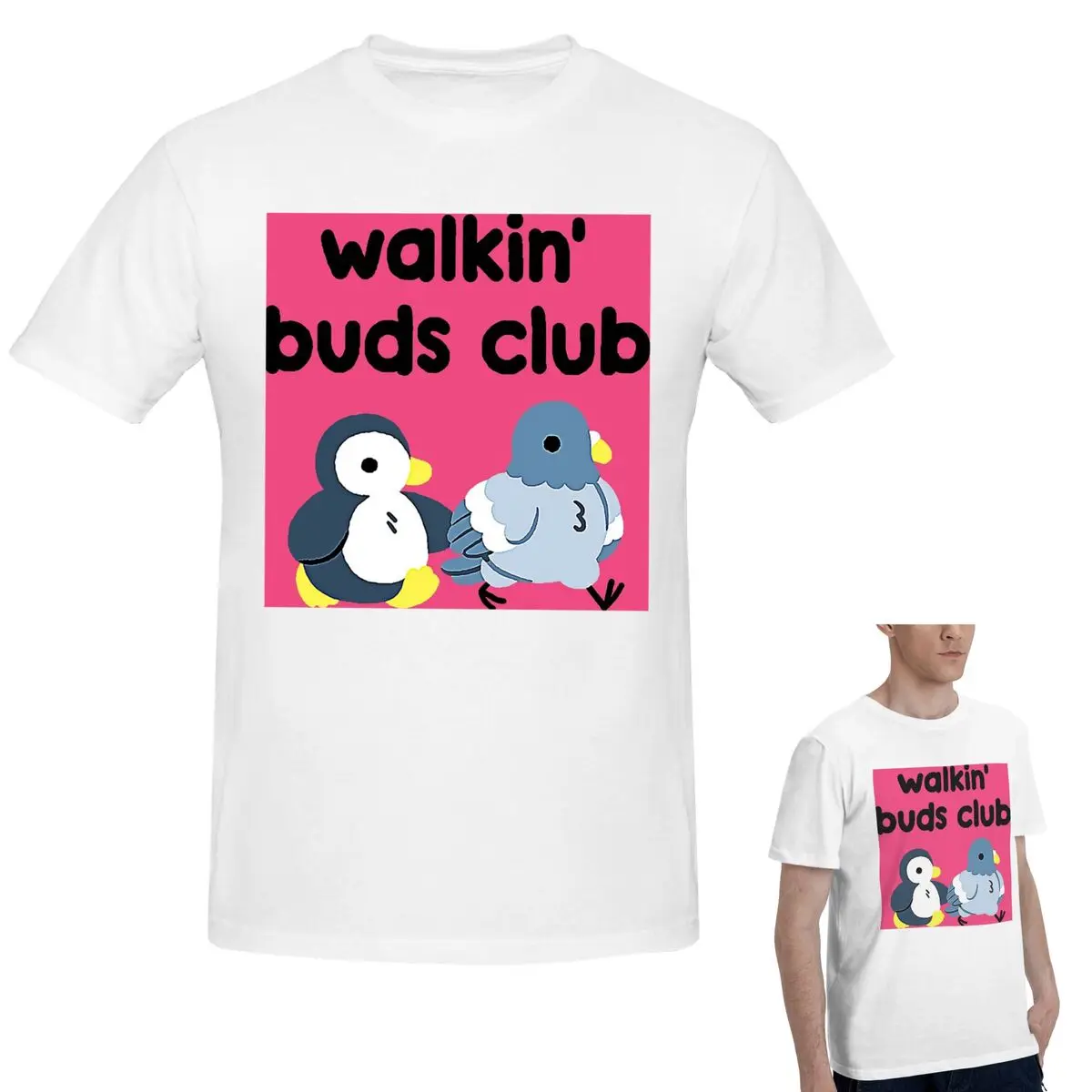 

100% Cotton Walkin Buds Club Pigeon Walk T-Shirt Men's Funny Oversized T Shirt Men Round Neck Summer Shirts Tops S-6XL