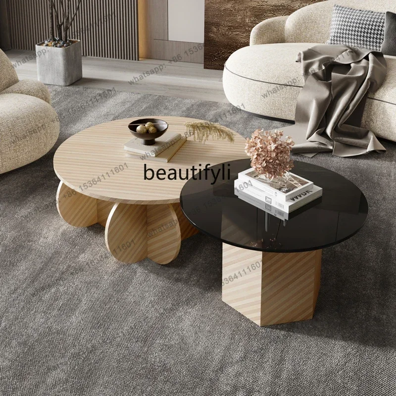 

Light Luxury Minimalist Glass Tea Table Combination Modern Living Room Home Minimalist Size Combination Designer Model