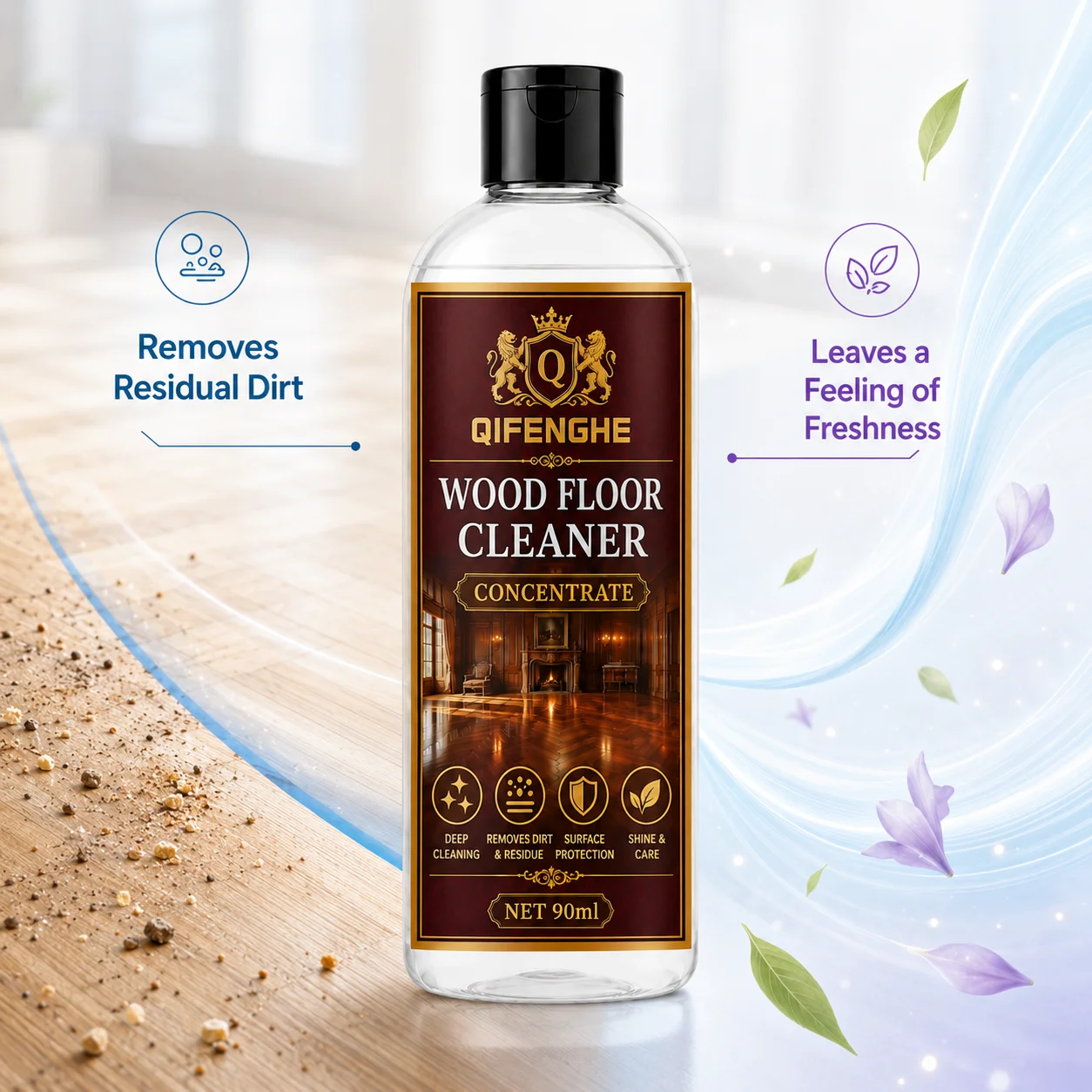 Concentrated Wood Floor Cleaner, Deep Clean Parquet Laminate, Neutral pH, Quick Dry, No Residue, Anti-Bacterial, Deodorize, Shin