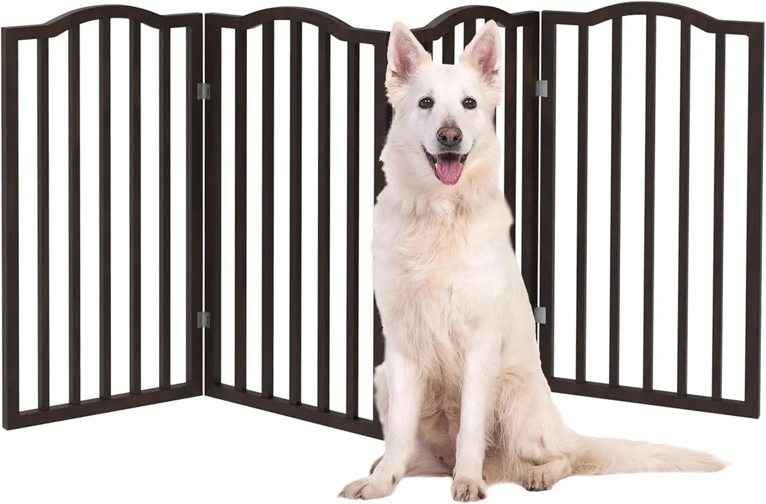 

4-Panel Foldable Wood Pet Gate for Stairs, Hallways, Doorways - 72x32 Inch Freestanding Indoor Dog Fence