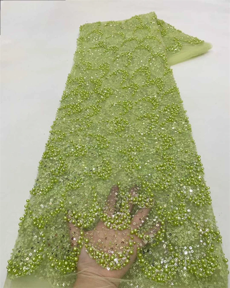 

Luxury African Sequins Beaded Lace Fabric High Quality Groom Nigerian Wedding Bridal Embroidery French Tulle Sewing