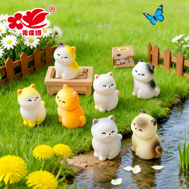 7PC Kawaii Mini Cat Ornaments Calico Siamese Cat Blind Bag Parts Dollhouse Decoration DIY Craft Supplies