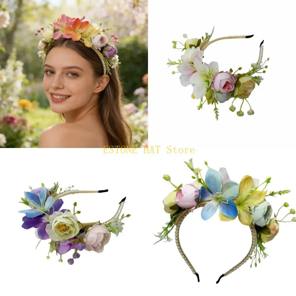 

49MF Beautiful Artificial Rose Hair Accessory Neutral Tones Headpiece For Party Wear