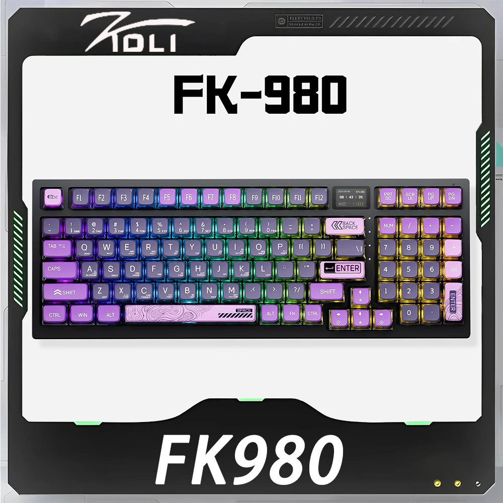 

Механическая клавиатура ZIDLI FK980, пользовательский экран, три режима, RGB, игровая клавиатура с горячей заменой, низкая задержка, 8000 мАч, аксессуары для ПК и геймеров