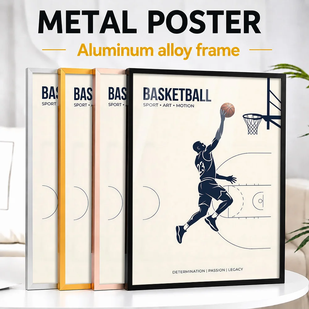 Minimalist Basketball Dunk Framed Metal Poster Personalized Photo Refined Gallery Style Wall Art For Study Ideal Birthday Gift