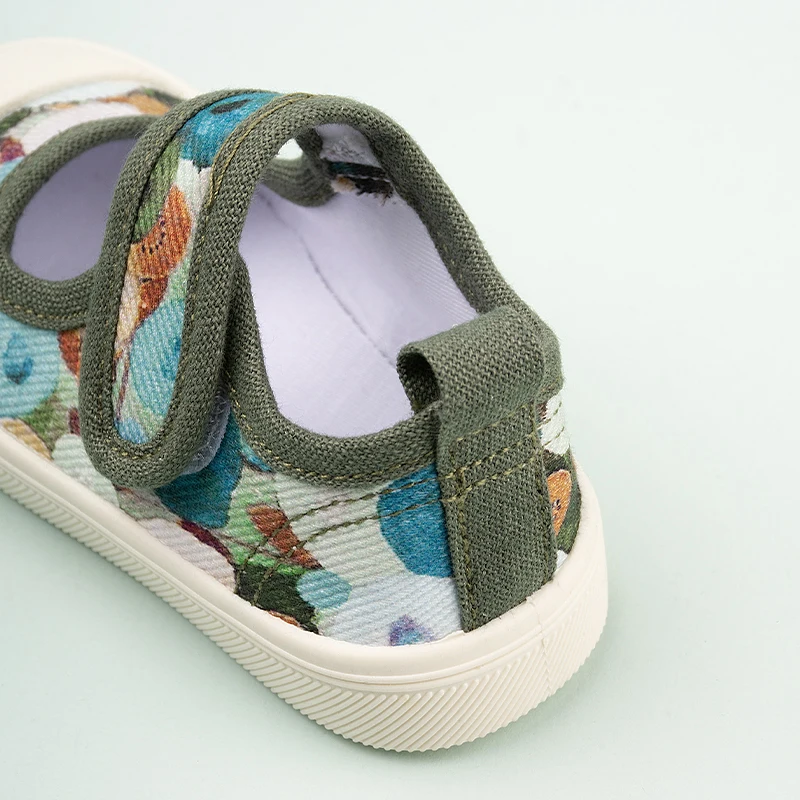 Summer New Arrival Little Girls Adorable Floral Daily Canvas Shoes Toddlers Expression Patchwork Sneakers EKF55