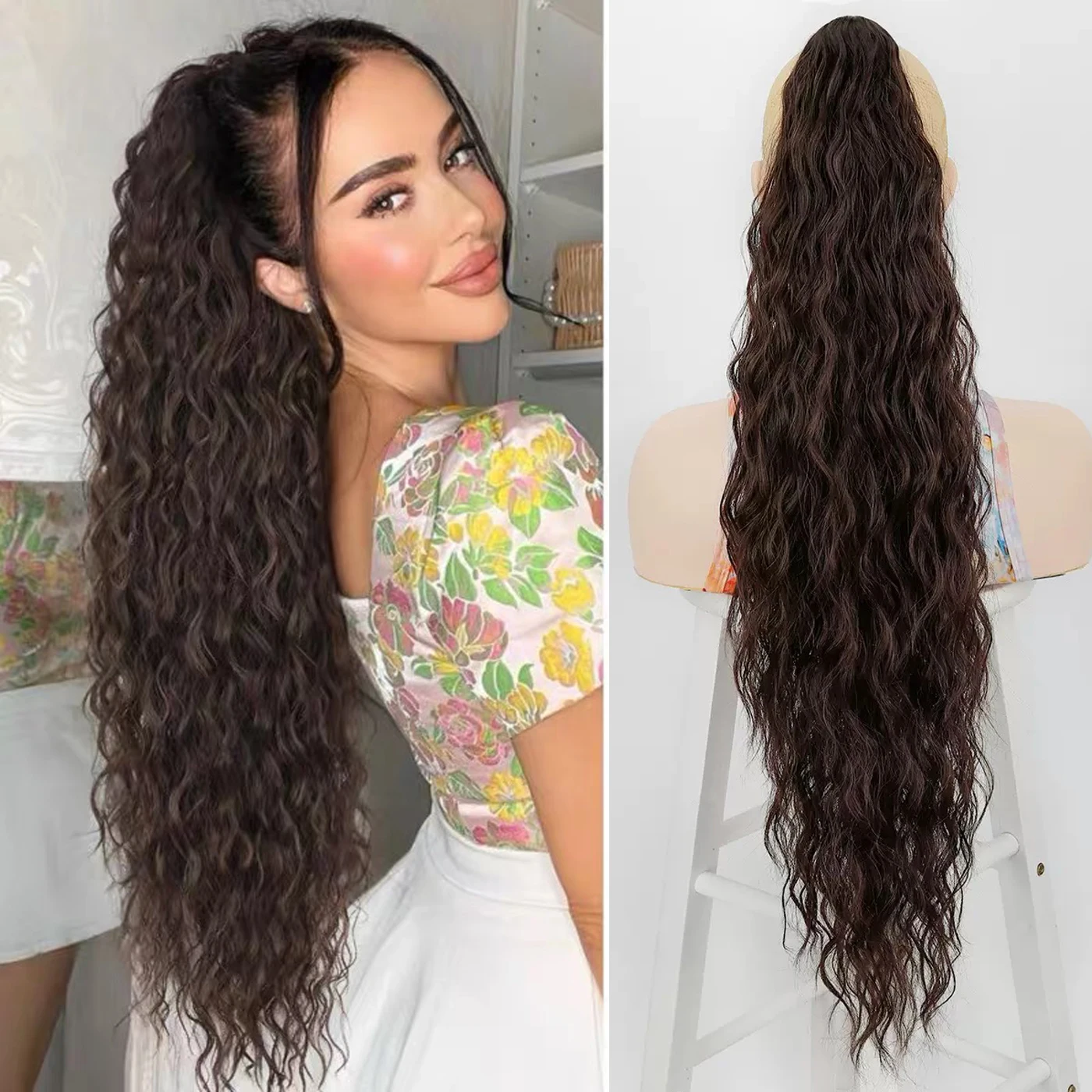 

Синтетический длинный зажим для когтей, натуральный хвост, парик, 30 дюймов, странные вьющиеся волосы, наращивание, накладной конский хвост, шиньоны для чернокожих женщин