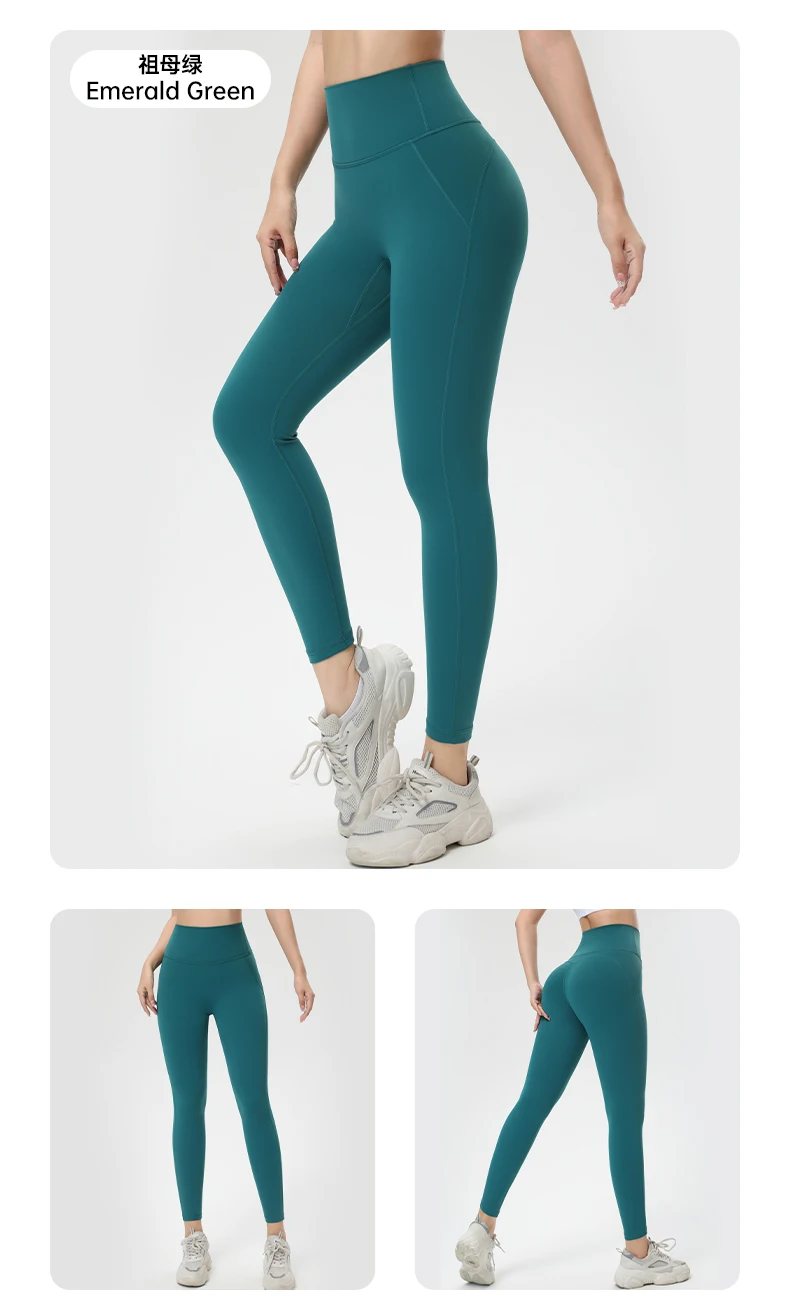 Nahtlose High-Waist Yoga-Hose, Sport-Trainings-Fitness-Cropped-Hose mit Gesäßtasche, kein Unterwäsche-Notwend. – Detail 9
