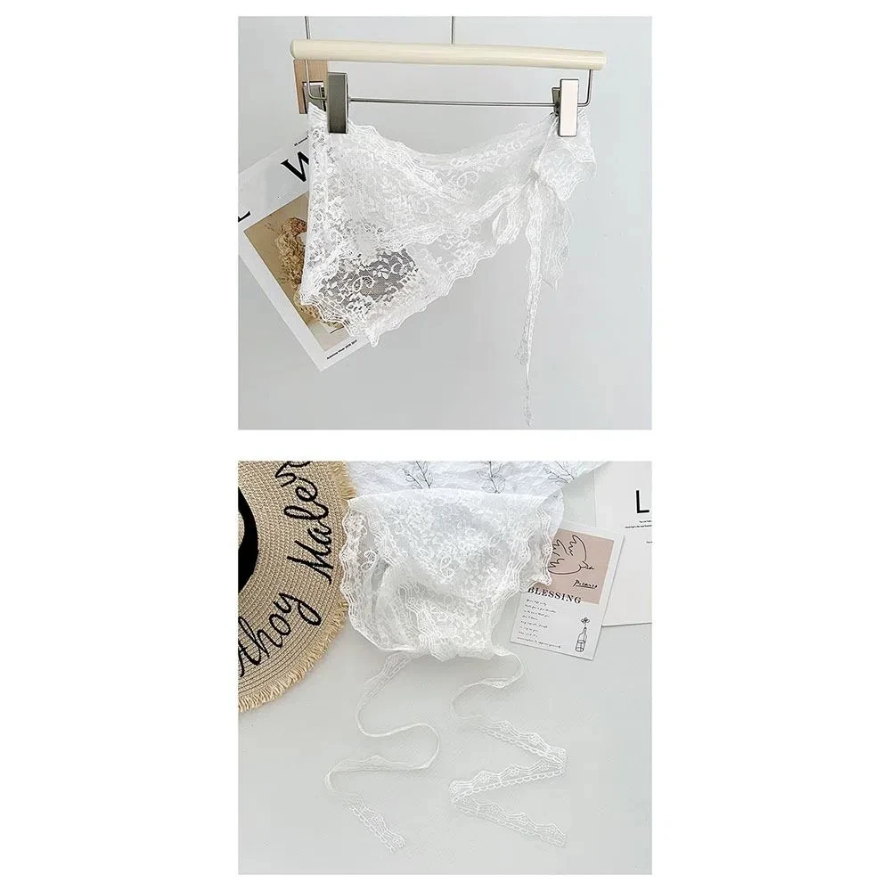Korean Floral Lace Layered Skirt Lace-up Y2K Streetwear Lace Triangle Scarf Butt Curtain Skirt