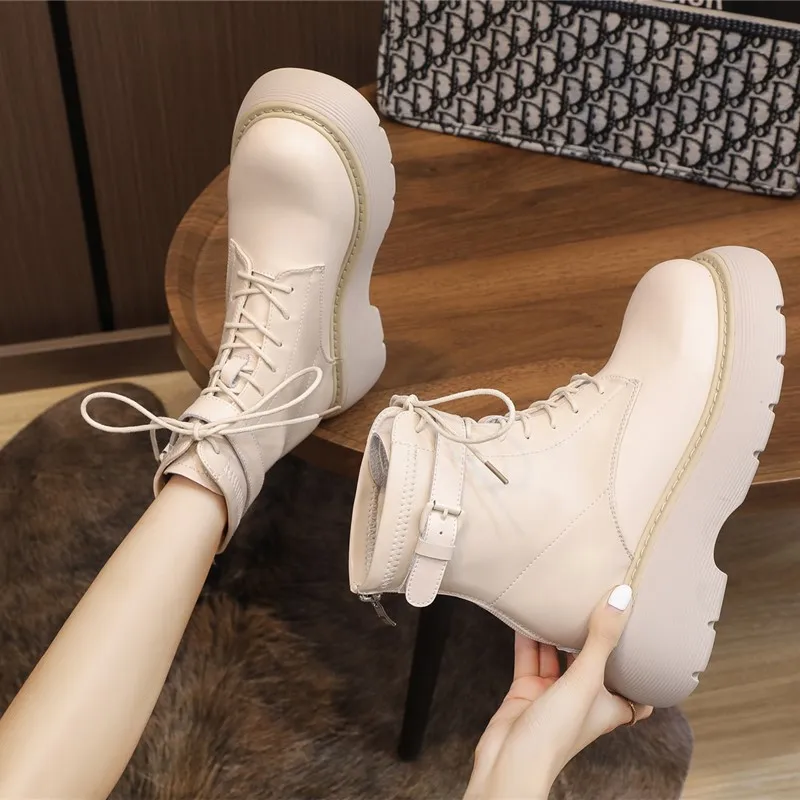 AIYUQI Women Booties Genuine Leather 2025 Winter New Platform Ankle Boots Women Retro Fleece Round-toe Fashion Boots Women