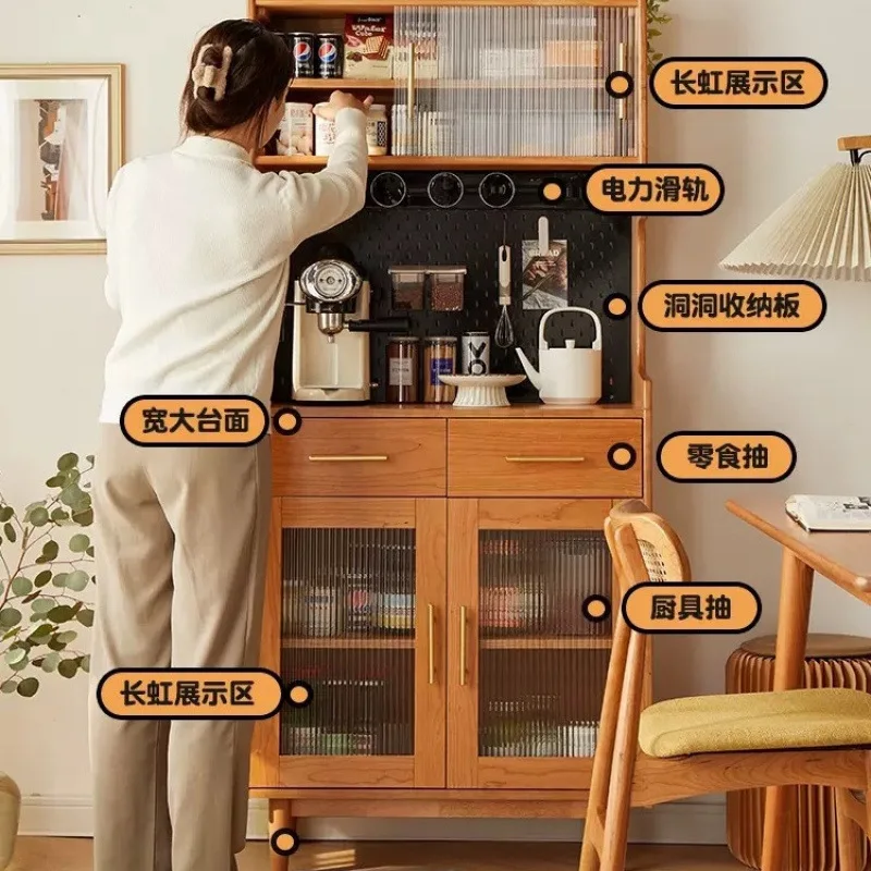 Nordic solid wood side cabinet, household hole board against the wall tea cabinet storage kitchen cupboard storage