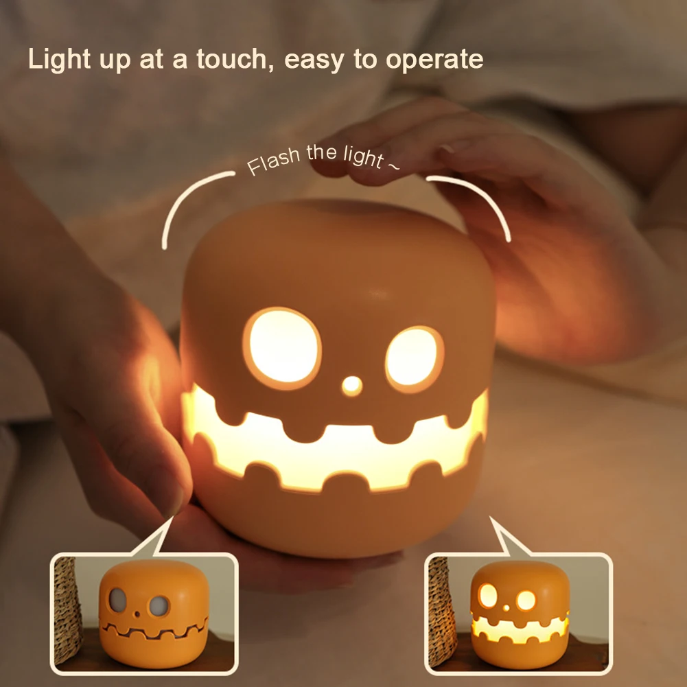 Halloween abóbora candeeiro de mesa carregamento usb led night light lâmpada cabeceira luz da noite para o quarto sala estar