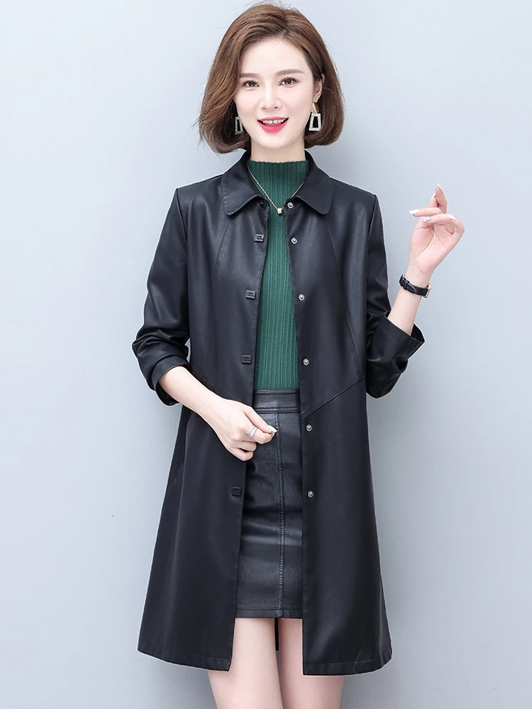 Casaco Feminino de Couro Legítimo de Ovelha, Comprimento Médio, Ajuste Slim, Estilo Coreano, Coleção Outono 2025, Elegante e Versátil, Corta-Vento de Couro S...