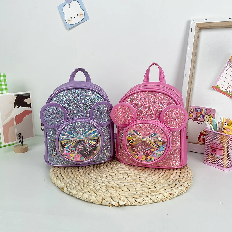 Novas crianças dos desenhos animados saco menina moda tendência lantejoulas arco orelhas bonito mochila do jardim de infância das crianças mochila bg130