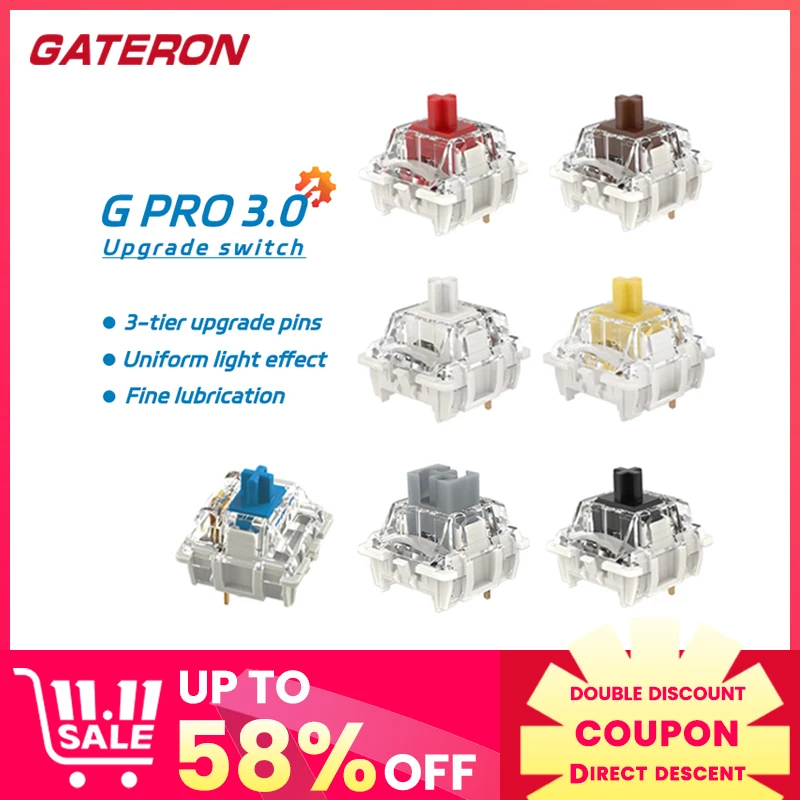 GATERON G Pro V3 3.0 Pro Switch 3pin for Mechanical Keyboard Pre Lubed RGB Linear Tactile White Yellow Red Silver Brown MX Axis