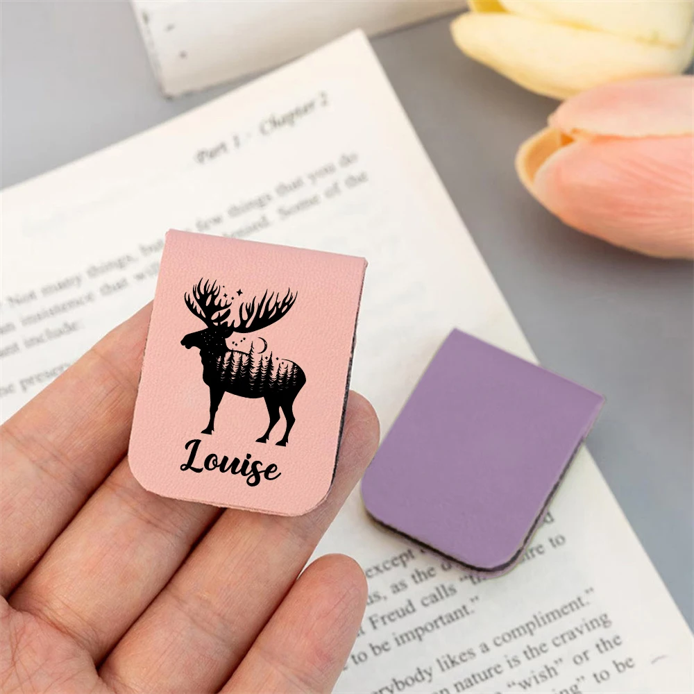 1 قطعة إشارة مرجعية للاسم مع عرض الغزلان ، إشارة مرجعية لمشاهدة الغزلان من الجلد المخصص ، إشارة مرجعية مغناطيسية مخصصة ، هدية عيد ميلاد لمحبي الكتب #5