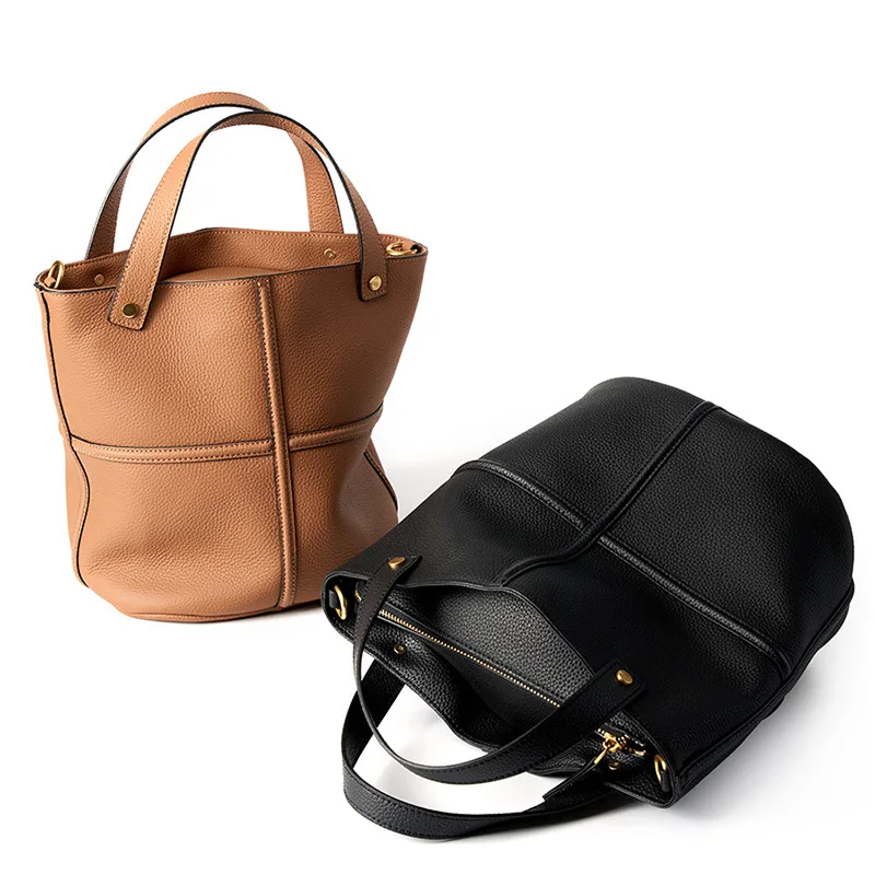 

100% Genuine Leather Bucket Black for Women, 2026 New Niche Large Commute Crossbody, Сумка Женская