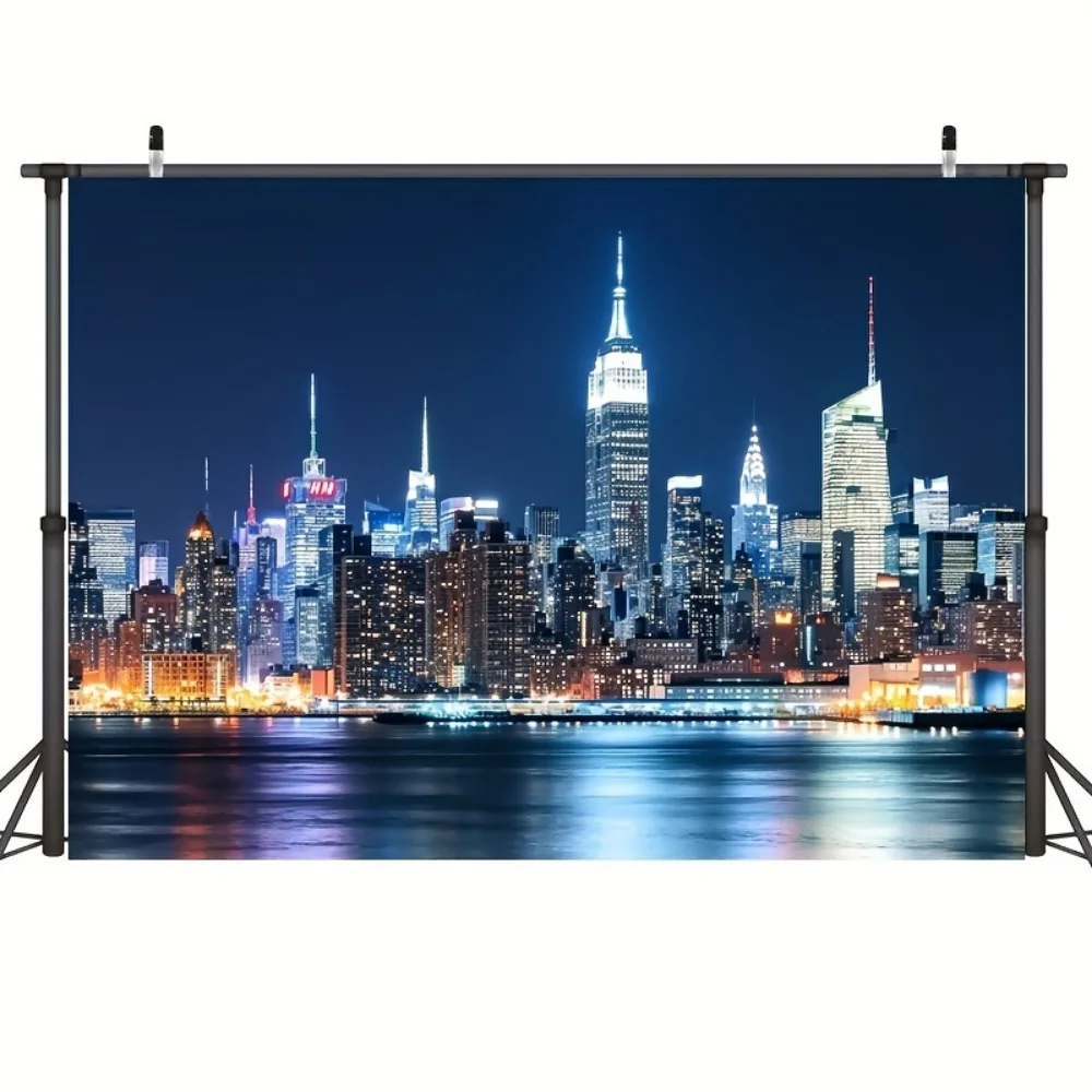 Manhattan Night view Skyscrapers City lights Skyline Background Travel Family Party Party supplies decoration