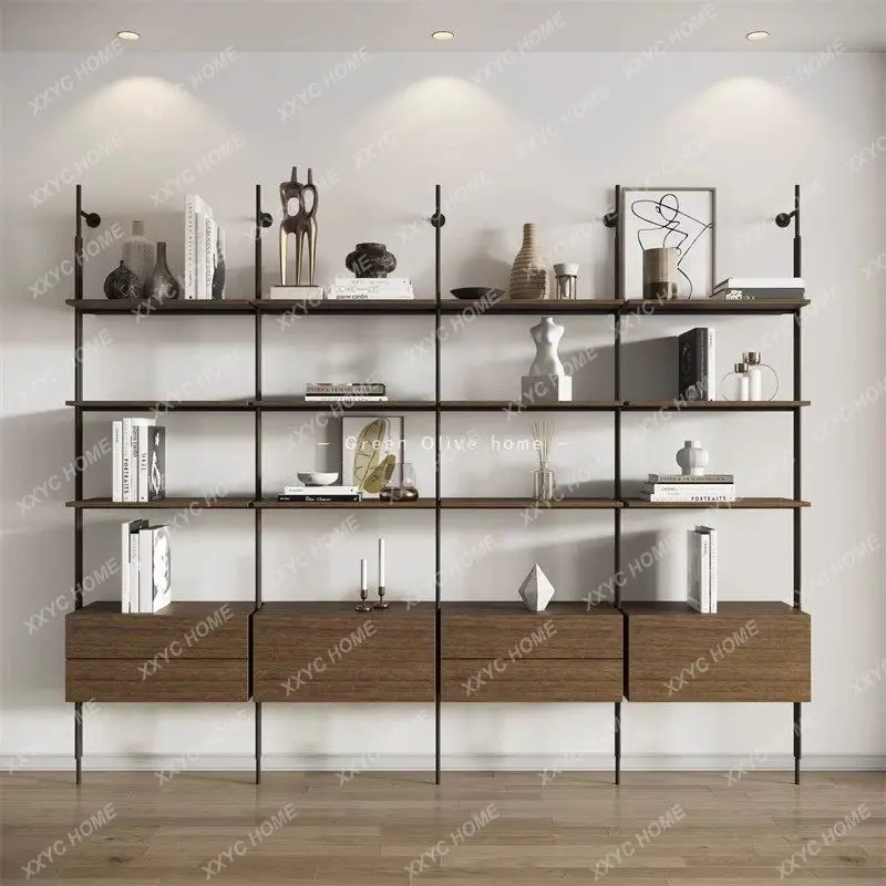 

SSAbookshelf Baffle Display Stand Industrial Wind Wrought Iron Storage Against The Wall Multi-layer Bookcase Drawer Rack