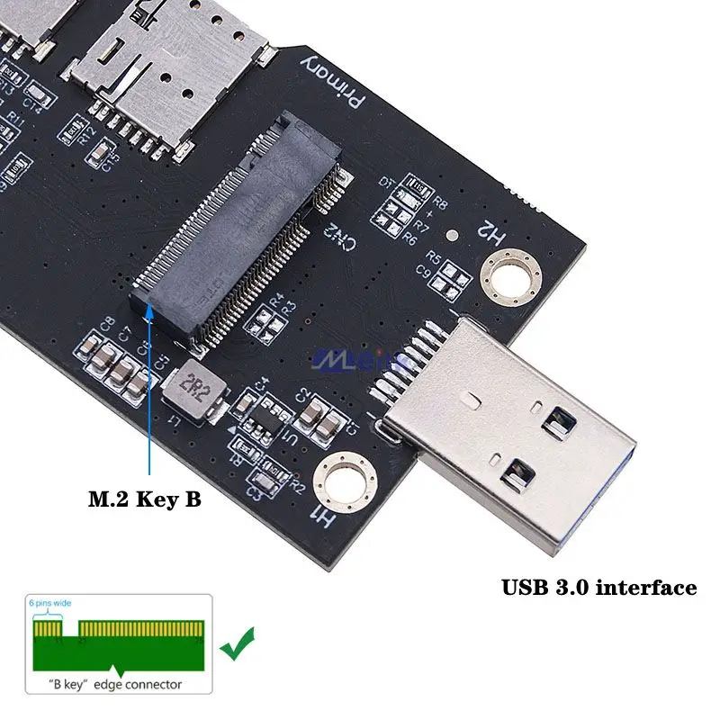 M. 2 Key B To USB 3.0 Adapter Board With Dual NANO SIM Card Slots, 3G 4G 5G Module Test Version Card