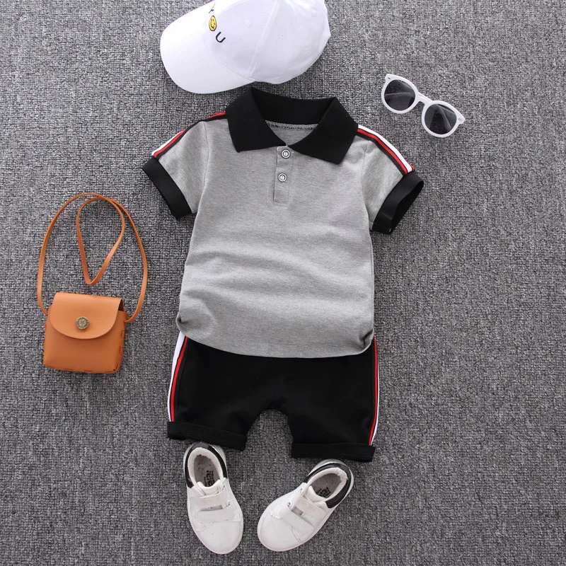 0-5 Year Old Boy's Cotton Fashion Polo Shirt Suit Baby Summer Clothes 2-Piece Set