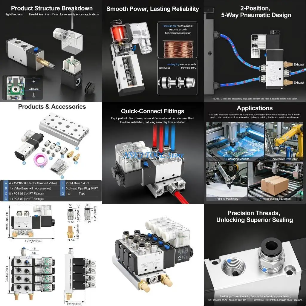 L8RC 4 Station Solenoid Valves 5 Way 2 Position Pneumatic Air Control Solenoid Valves