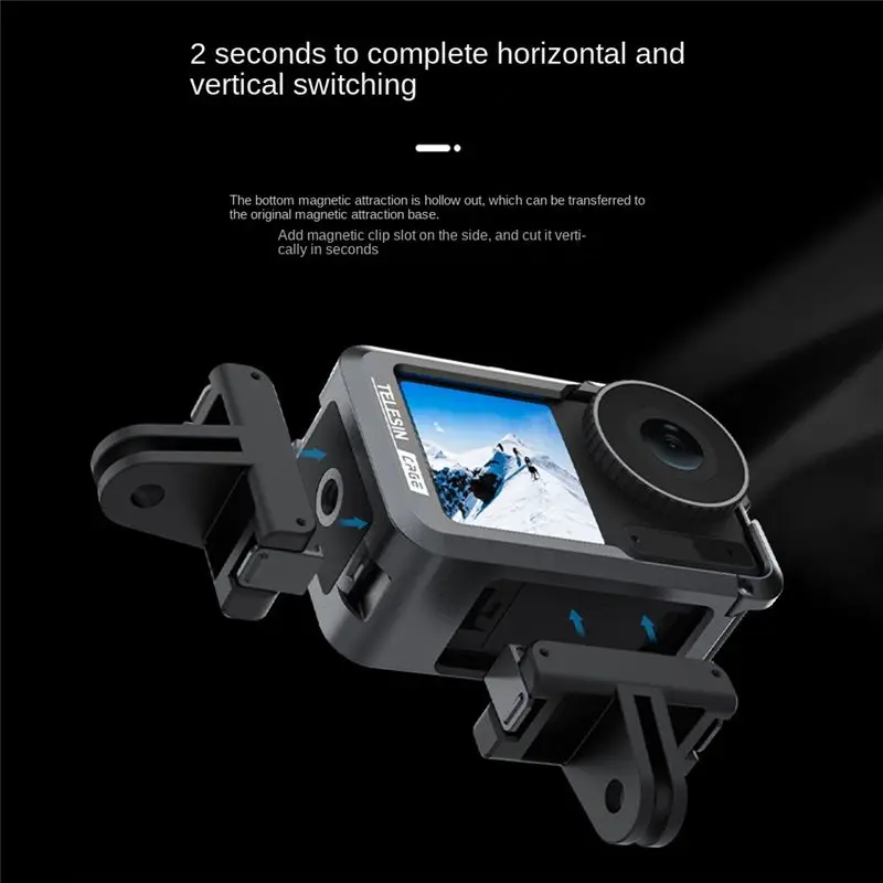 M05K TELESIN Aluminium Alloy Frame Case for DJI Osmo Action 3 Shoot Vertically Dual Cold Shoe Protective Shell Accessorie