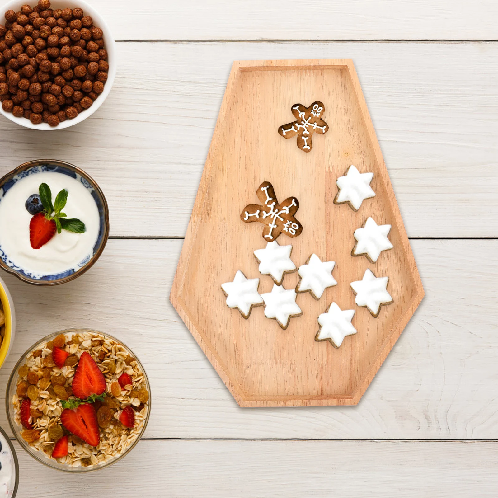 

Elegant Wooden Coffin Tray Halloween Dessert Serving Plate Spooky Food Display Minimalist Design Wood Tray Kitchen Supplies