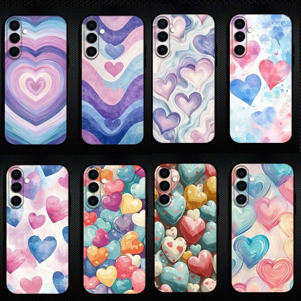 

Cute Heart Aesthetic Pattern Phone Case For Samsung Galaxy A73/A72/A71/A70/A53/A52/A51/Others Soft Black Shell