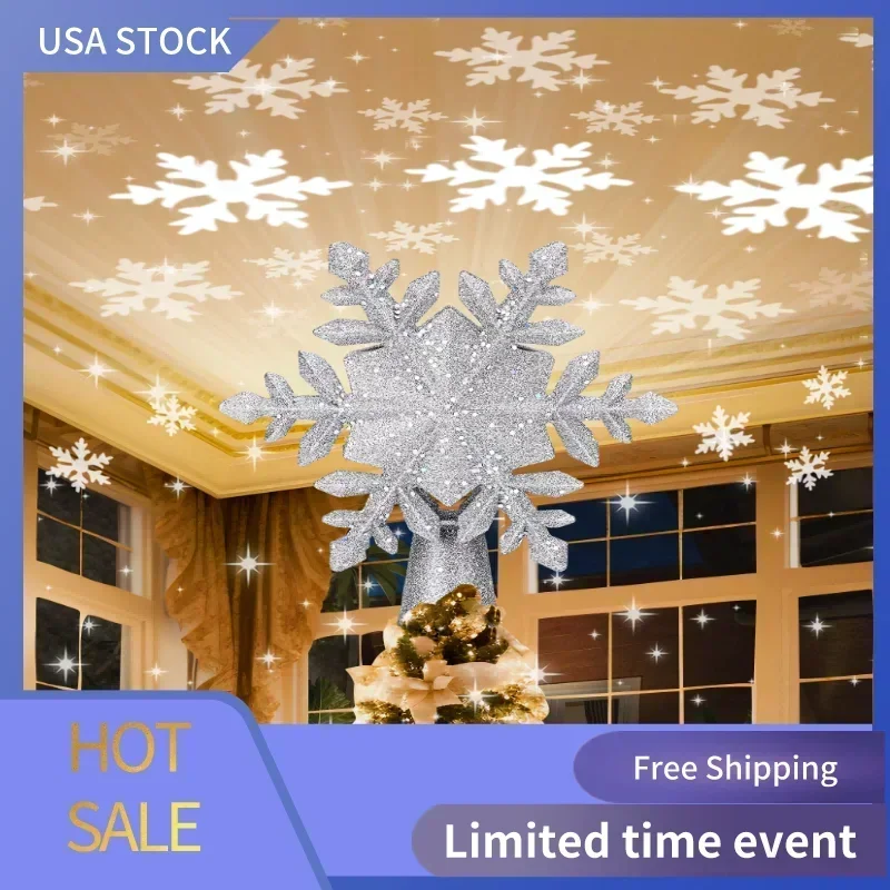 

Christmas Tree Topper Lighted with Built-in Projection, 3D Glitter LED Treetop Projector for Christmas Tree/ Home Party Ornament