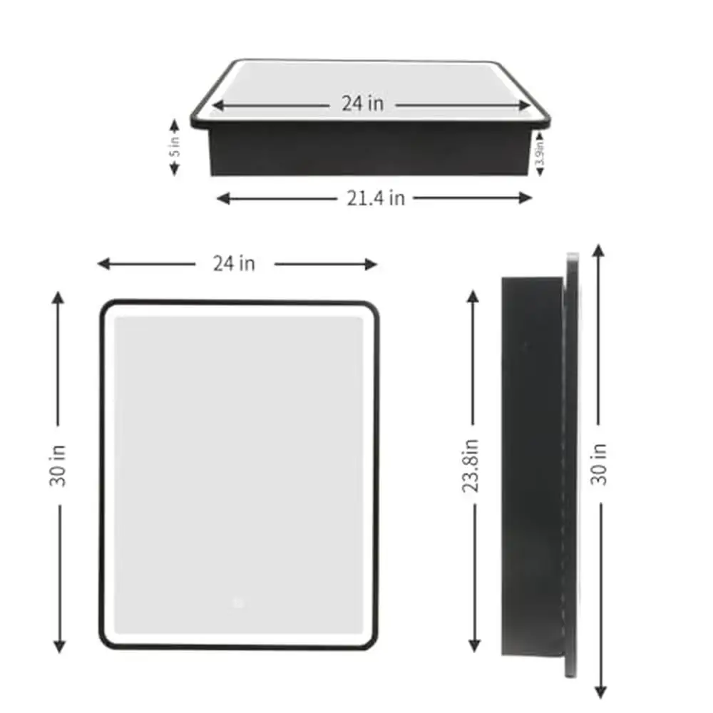 LED Mirror Medicine Cabinet 24x30 Inch Wall Mount Aluminum Defog 3 Color Temperature Options Touch Control Anti-fog Brightness