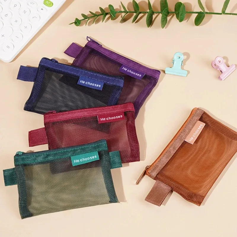 المرأة ريترو اللون شبكة حقيبة التخزين لطيف محفظة نسائية للعملات المعدنية الصغيرة المحمولة أحمر الشفاه كابل بيانات سماعة المنظم الحقيبة مقلمة