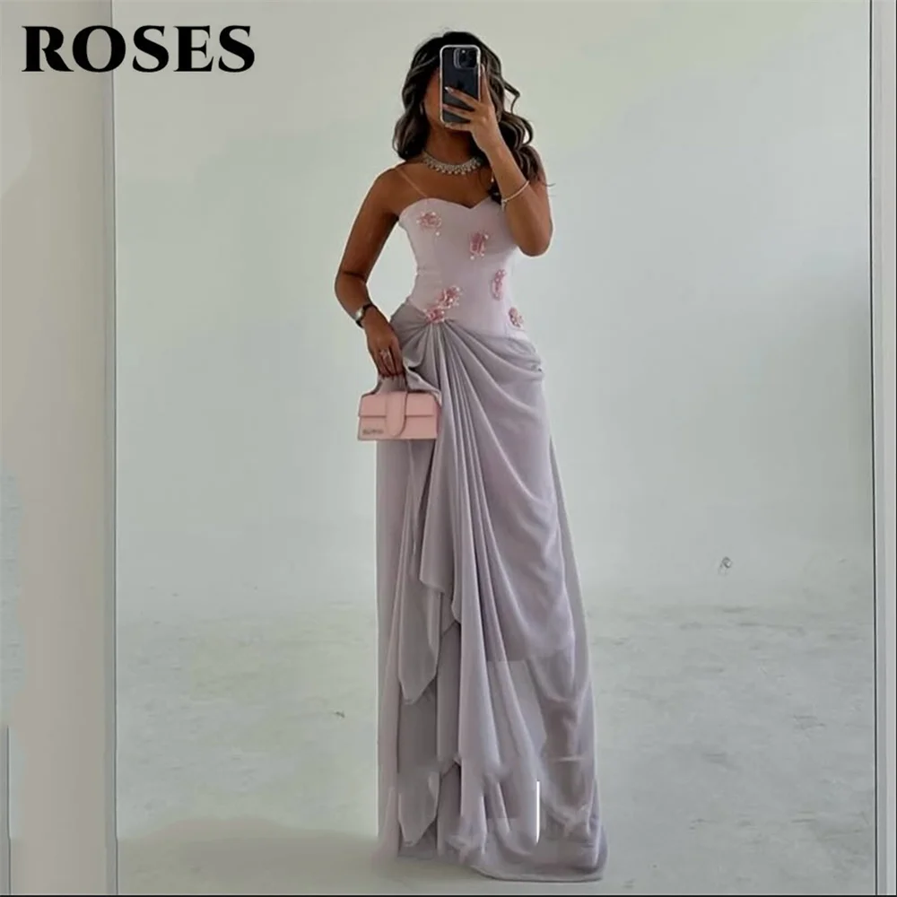 ROSES Light Purple Prom Dress Sweetheart Chiffon Party Dress with Floral Appliques and Ruched Detail Evening Dress Customized image 4