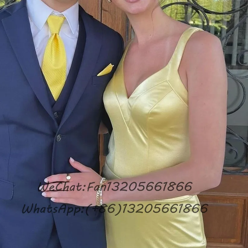 Light Yellow Long Mermaid Bridesmaid Dresses Elegant Criss-cross Backless V-neck Wedding Guest Dress Women Prom Party Gown