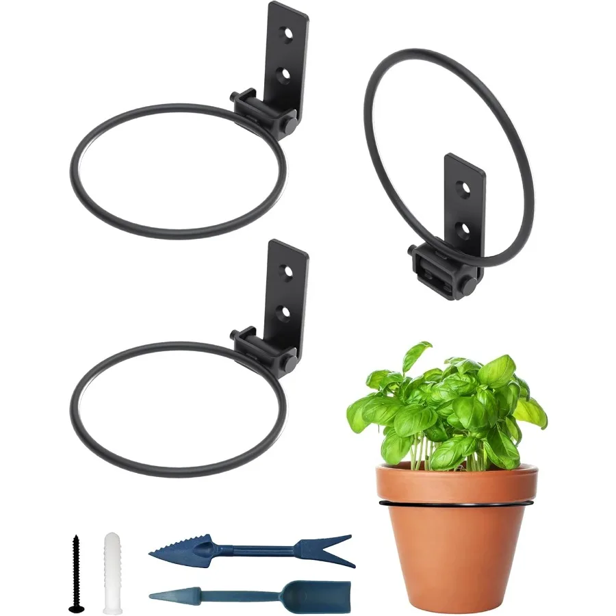 

Flower Pot Holder Ring for Wall Mount Foldable Heavy Duty Round Metal Planter Hooks Hangers Fence Pot Plant Holders Hanging Bra