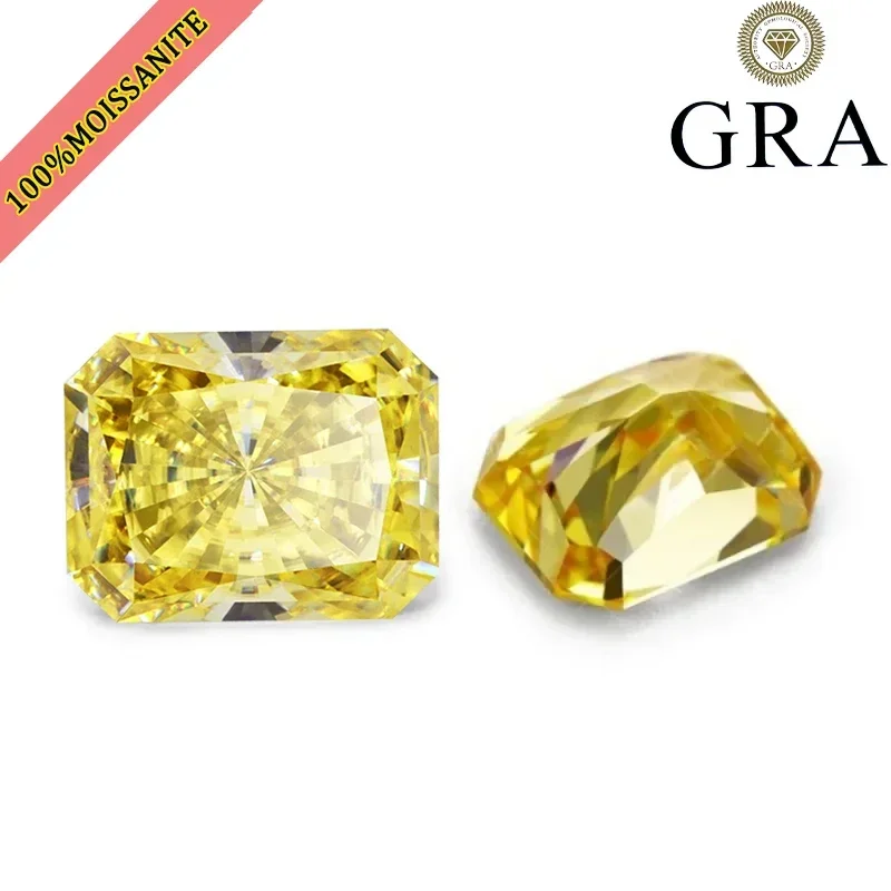 Top Colors Radiant Crushed lemon yellow Moisssanite Stone  Radiant Cutting Moisssanite Stones with GRA Certificate