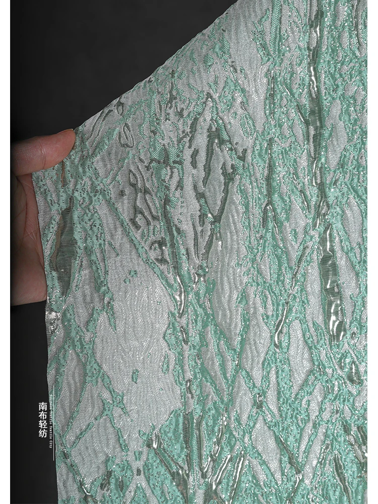 Fabric Wide 142cmx50cm Green Silver Gilding Jacquard Three-Dimensional Texture Relief DIY Suit Jacket Spring and Autumn Clothing