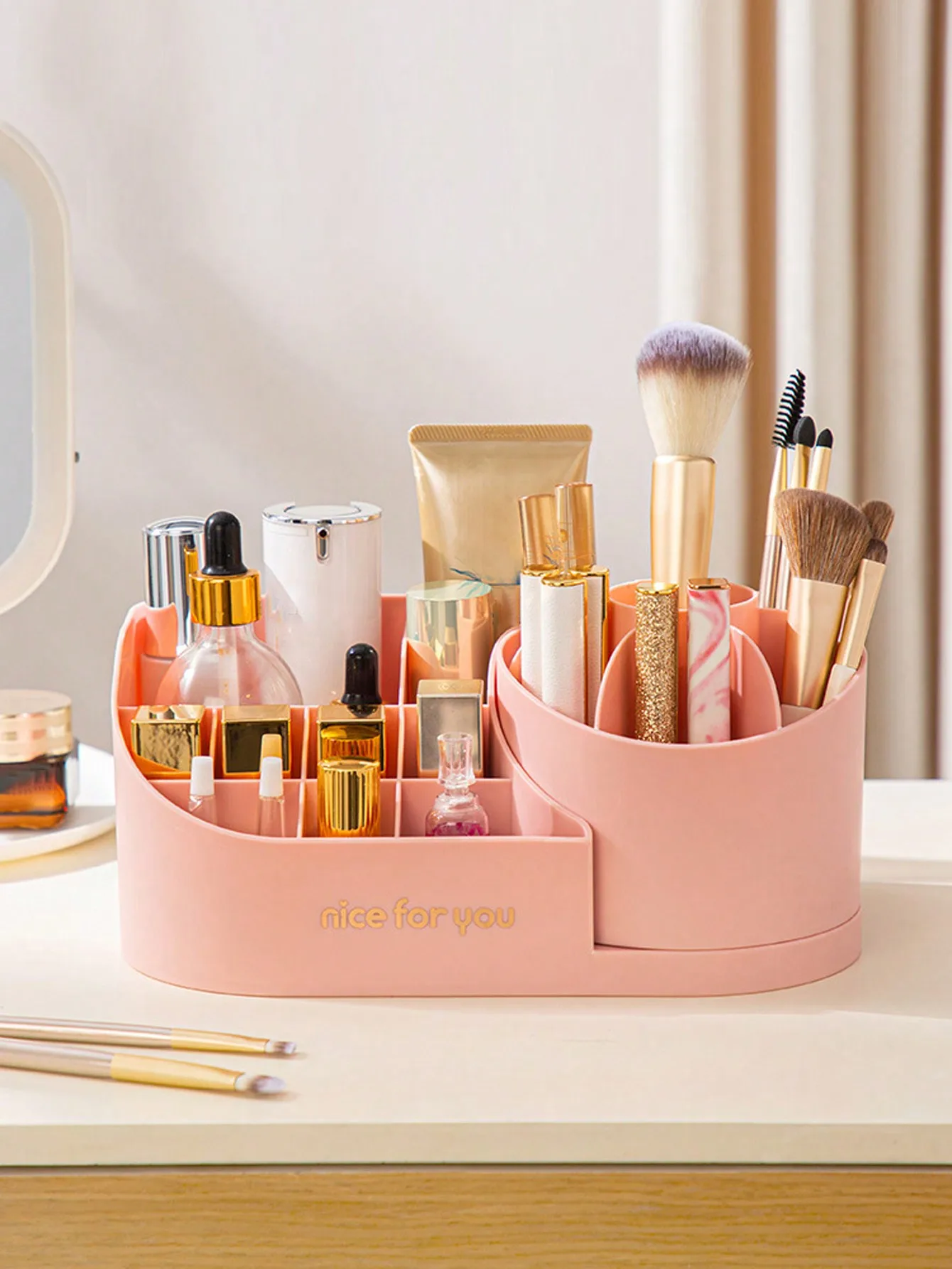 1 Pcs Rotating Makeup Case, Desktop Cosmetics Organizer,Makeup Brush Holder, Divided Pencil Holder, Vanity Skincare Storage Rack