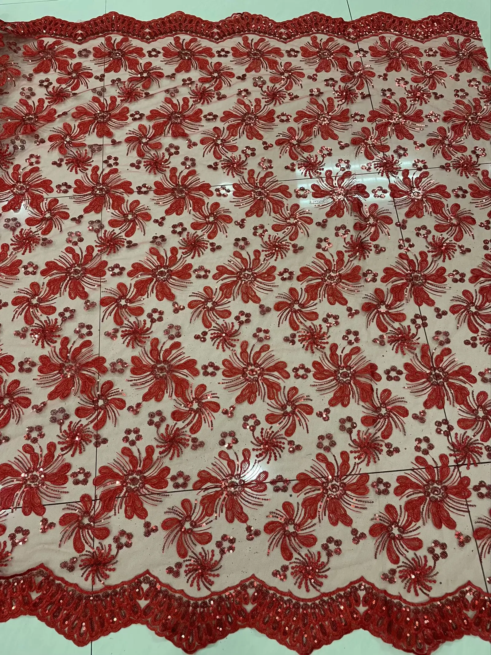 Tela de encaje de tul de lujo a la moda africana 2025, tela de lentejuelas nigeriana hecha a mano de alta calidad de 5 yardas para fiesta de noche y boda