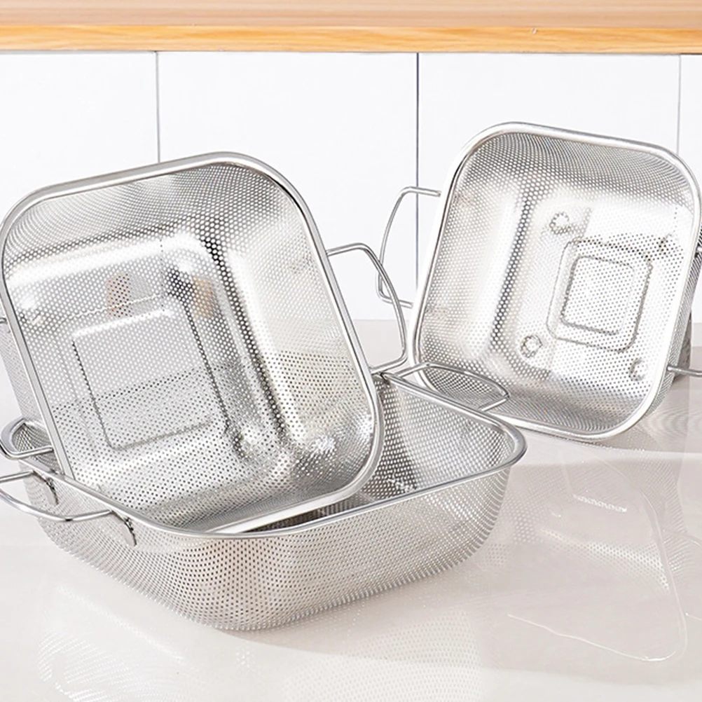 

Binaural Drainer Basket Stainless Steel Mesh Container Vegetable Fruit Kitchen Strainer Bowl Rice Washing Fine Polishing No