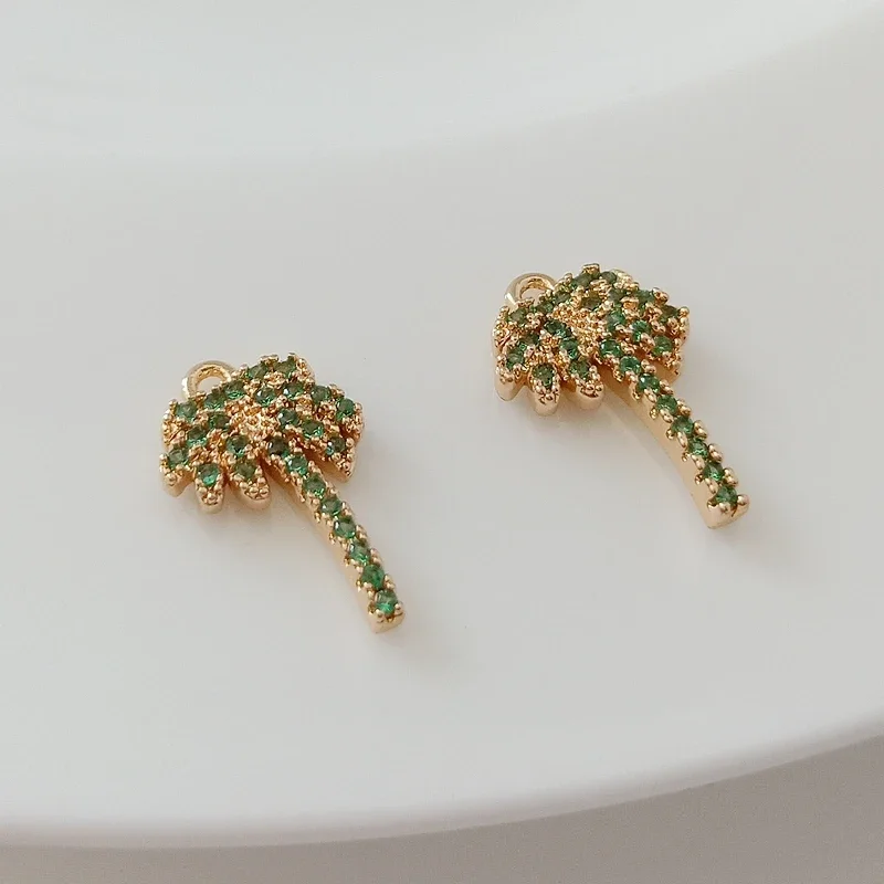 

14K Gold-encrusted Zircon Coconut Tree Pendant, 15*9mm Bracelet, Necklace, Earrings, Pendant, DIY Handmade Jewelry