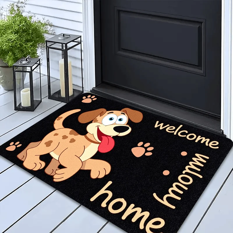 One Paw Print Party Polyester Doormat · Cute Pet Welcome Mat, Brown and White Spotted Dog Welcome Mat / Interactive Paw Print