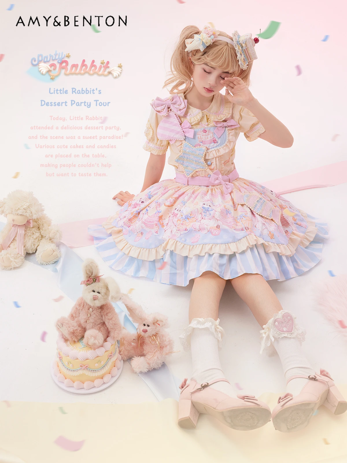 Vestidos de Lolita con estampado de dibujos animados para mujer, vestido de baile de niña dulce diario lindo, Mini vestido delgado de retazos con lazo Kawaii para fiesta de graduación